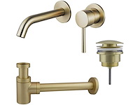 Wastafelkraanset - inbouw wastafelkraan - klikwaste plug - verlaagde design sifon - geborsteld messing pvd (goud) - afbeelding 1 van  1