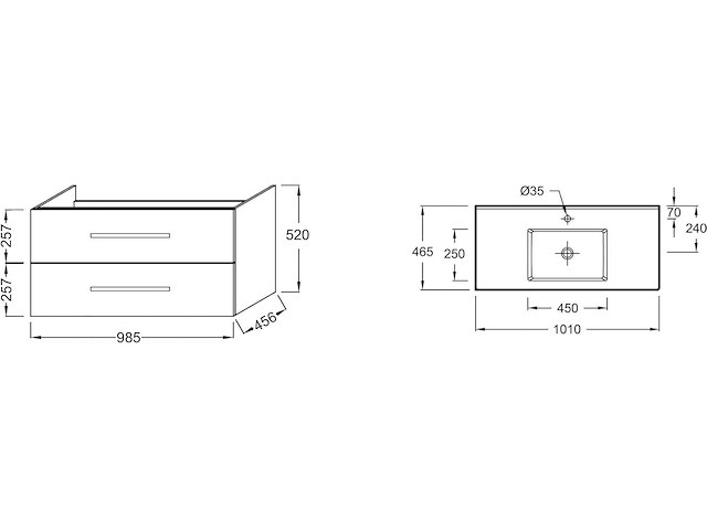 Wastafelmeubel 100 cm - 2 laden, chromen handvat, eb2306 - afbeelding 3 van  4