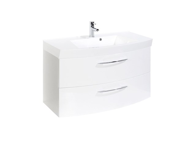 Wastafelmeubel florent gebogen 100cm 2 lades - wit - afbeelding 2 van  4