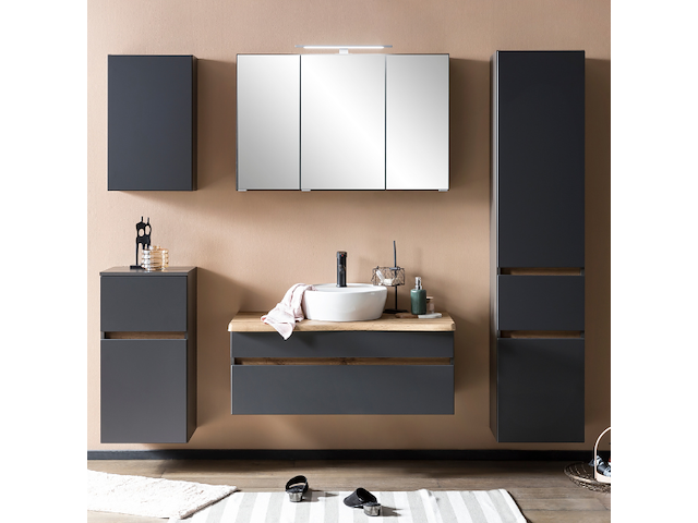 Wastafelmeubel vikas 101cm 2 lades - antraciet/eik - afbeelding 2 van  12