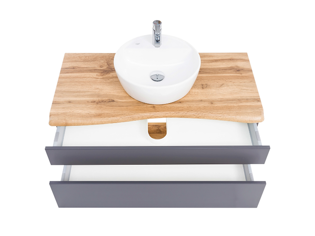 Wastafelmeubel vikas 101cm 2 lades - antraciet/eik - afbeelding 10 van  12