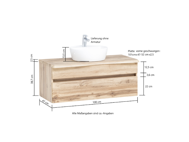 Wastafelmeubel vikas 101cm 2 lades - antraciet/eik - afbeelding 11 van  12