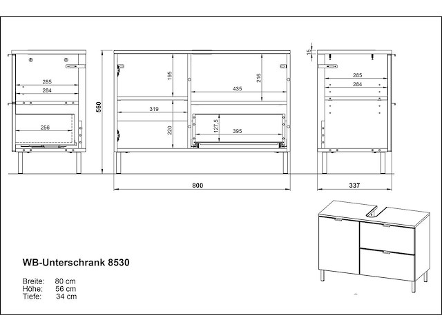 Wastafelonderkast mauro 80cm met 2 deuren & lade - hoogglans wit - afbeelding 7 van  7