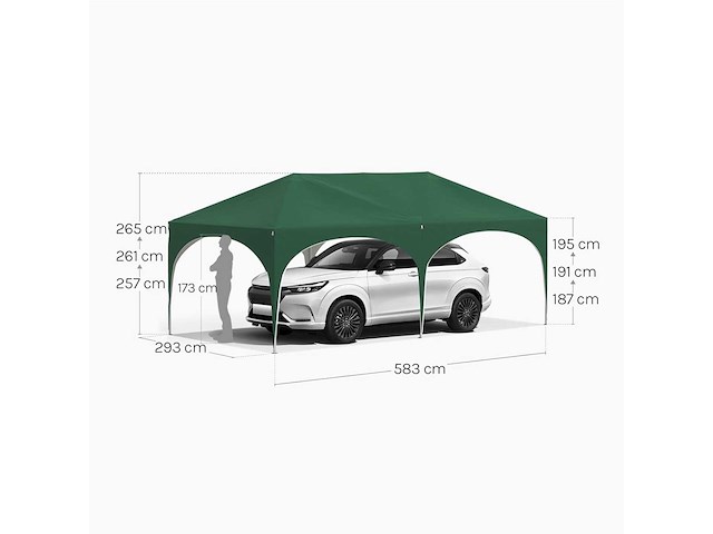 Waterdicht en uv-beschermd tuinprieel, 3x6m pop-up tent met 6 zijmuren, verstelbare hoogte, met draagtas, groen - afbeelding 3 van  10