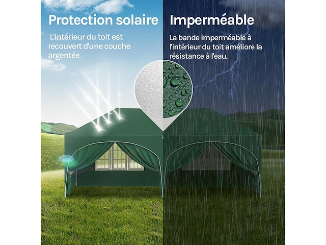 Waterdicht en uv-beschermd tuinprieel, 3x6m pop-up tent met 6 zijmuren, verstelbare hoogte, met draagtas, groen - afbeelding 4 van  10