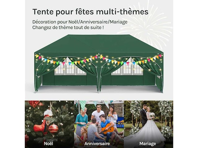 Waterdicht en uv-beschermd tuinprieel, 3x6m pop-up tent met 6 zijmuren, verstelbare hoogte, met draagtas, groen - afbeelding 5 van  10