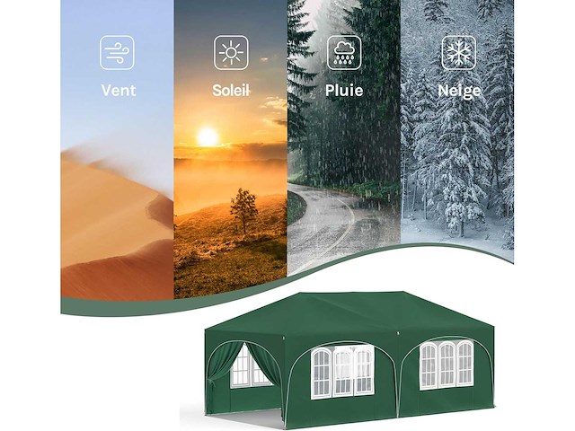 Waterdicht en uv-beschermd tuinprieel, 3x6m pop-up tent met 6 zijmuren, verstelbare hoogte, met draagtas, groen - afbeelding 8 van  10