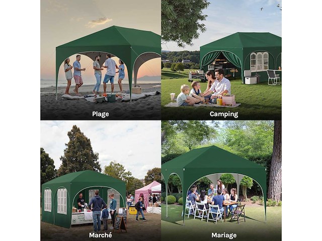 Waterdicht en uv-beschermd tuinprieel, 3x6m pop-up tent met 6 zijmuren, verstelbare hoogte, met draagtas, groen - afbeelding 9 van  10