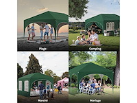 Waterdicht en uv-beschermd tuinprieel, 3x6m pop-up tent met 6 zijmuren, verstelbare hoogte, met draagtas, groen - afbeelding 9 van  10