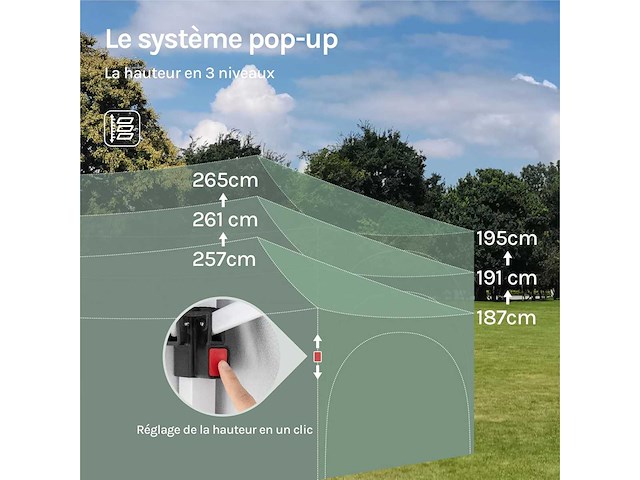 Waterdicht en uv-beschermd tuinprieel, 3x6m pop-up tent met 6 zijmuren, verstelbare hoogte, met draagtas, groen - afbeelding 10 van  10