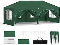 Waterdicht en uv-beschermd tuinprieel, 3x6m pop-up tent met 6 zijmuren, verstelbare hoogte, met draagtas, groen