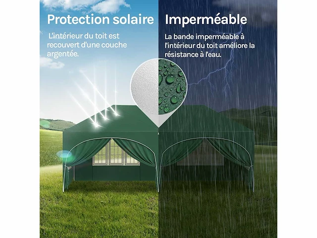 Waterdicht en uv-beschermd tuinprieel, 3x6m pop-up tent met 6 zijmuren, verstelbare hoogte, met draagtas, groen - afbeelding 3 van  9