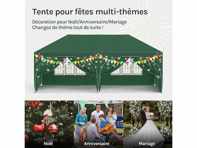 Waterdicht en uv-beschermd tuinprieel, 3x6m pop-up tent met 6 zijmuren, verstelbare hoogte, met draagtas, groen - afbeelding 4 van  9