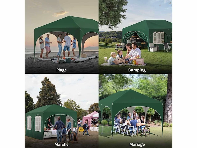 Waterdicht en uv-beschermd tuinprieel, 3x6m pop-up tent met 6 zijmuren, verstelbare hoogte, met draagtas, groen - afbeelding 8 van  9