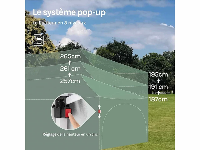 Waterdicht en uv-beschermd tuinprieel, 3x6m pop-up tent met 6 zijmuren, verstelbare hoogte, met draagtas, groen - afbeelding 9 van  9
