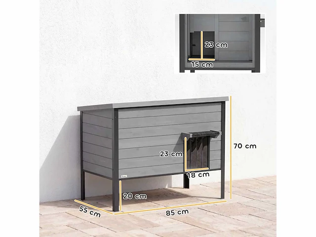 Waterdicht kattenhuis met schuifdak, afneembare ingang voor 1-2 katten tot 12 kg 85x55x70 cm lichtgrijs - afbeelding 3 van  5
