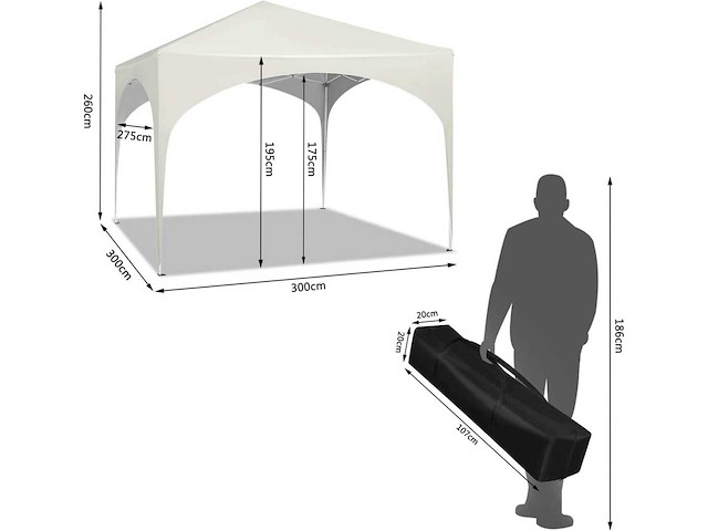 Waterdicht pop-up prieel, zonbescherming, oxford, metalen frame 3x3 m - afbeelding 5 van  10