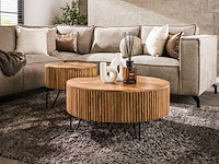 Wave ronde mangohouten salontafels set/2 - zandkleurig - afbeelding 1 van  4