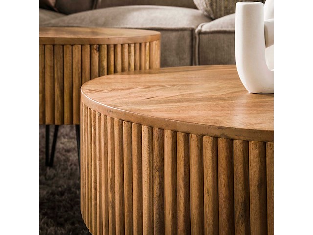 Wave ronde mangohouten salontafels set/2 - zandkleurig - afbeelding 2 van  4