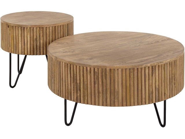 Wave ronde mangohouten salontafels set/2 - zandkleurig - afbeelding 3 van  4
