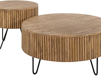 Wave ronde mangohouten salontafels set/2 - zandkleurig - afbeelding 3 van  4