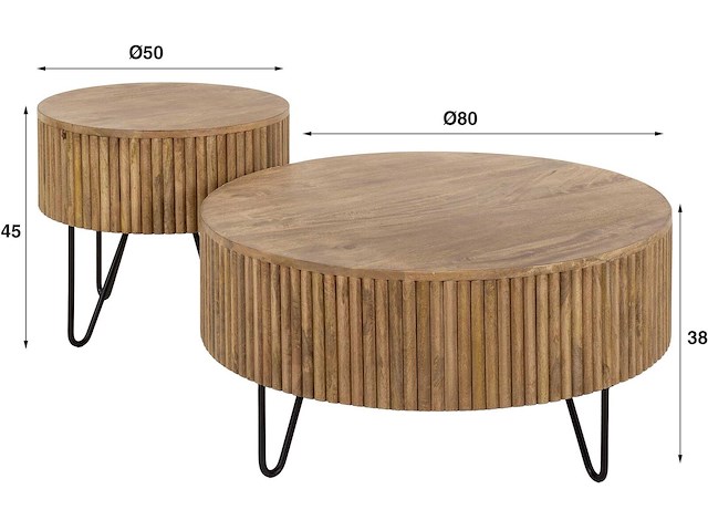 Wave ronde mangohouten salontafels set/2 - zandkleurig - afbeelding 4 van  4