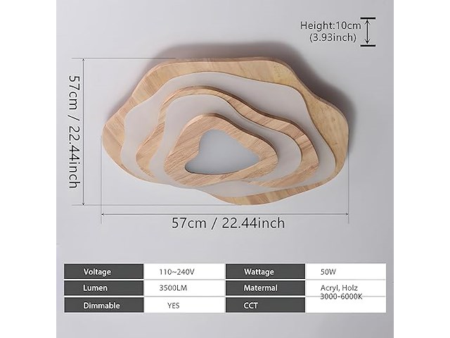 Wayluong houten led-plafondlamp - afbeelding 2 van  3