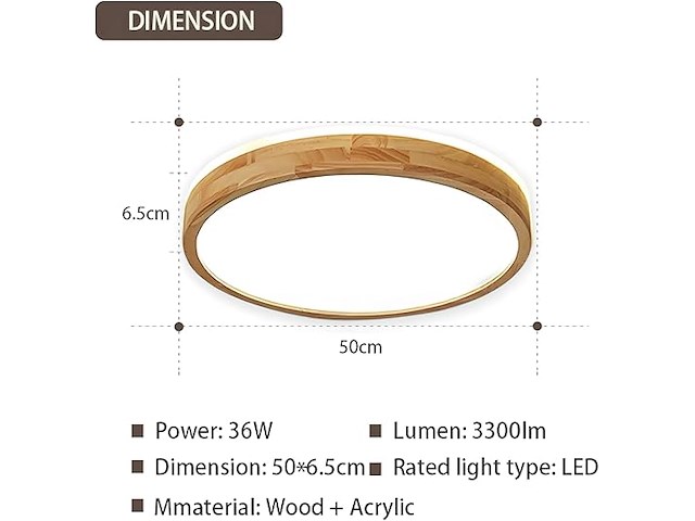 Wayluoung houten led-plafondlamp - afbeelding 2 van  3