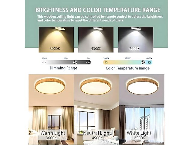 Wayluoung houten led-plafondlamp - afbeelding 3 van  3