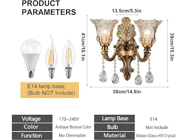 Wayluoung vintage bloemen wandmontage lamp - afbeelding 2 van  3