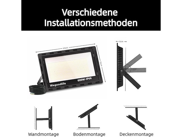 Wegoodlife 600 w led-schijnwerper voor buiten - afbeelding 2 van  6