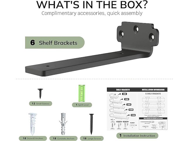 Weldun 6-delige set zwevende plankdragers 25 cm - afbeelding 2 van  6