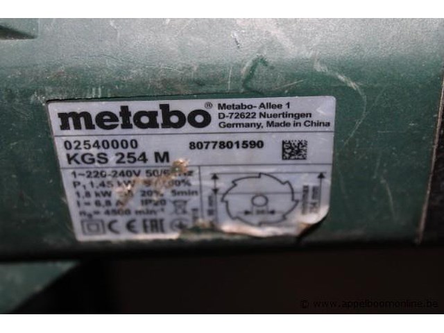 Werfcirkelzaag metabo kgs 254m, werking niet gekend - afbeelding 3 van  3
