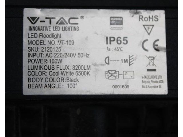 Werflmap v-tac 8200lm, werking niet gekend - afbeelding 2 van  2