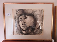 Werk achter glas, gesigneerd - afbeelding 1 van  3