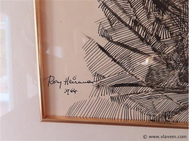 Werk achter glas, gesigneerd - afbeelding 2 van  3