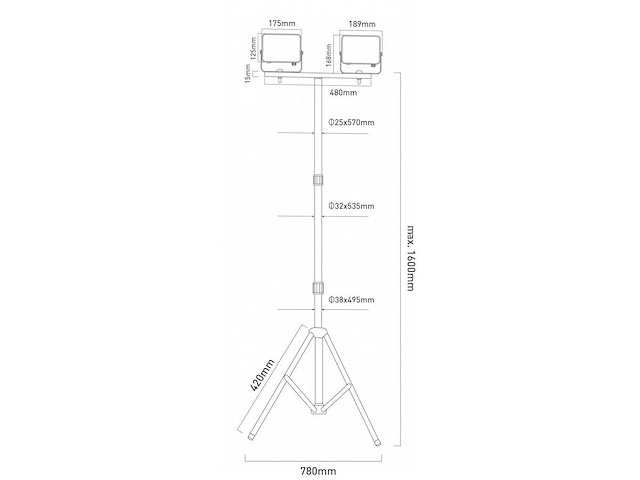 Werklamp 2x50w led 3in1 kleur cct breedstraaler waterdicht met tripod(12x) - afbeelding 2 van  3