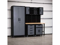 Werkplaatsinrichting - werkbank met wandkasten, werkplaatskasten, 2 opbergkasten