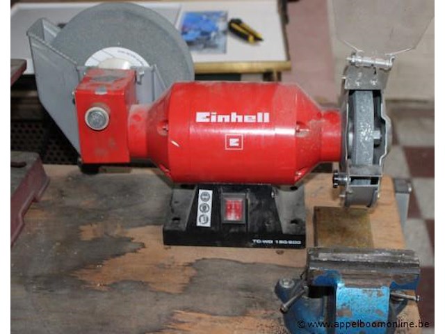 Werktafel vv koomboormachine, 2 steenslijpmachine einhell en bankschroef - afbeelding 2 van  3