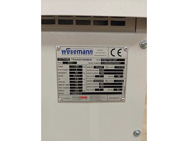 Wesseman - transformator 125kva 3 fase - 400v - transformator - afbeelding 2 van  5