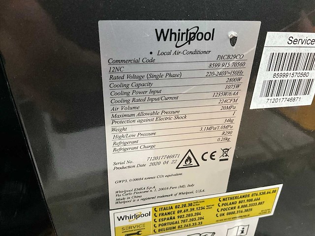 Whirlpool pacb29co mobiele airco - afbeelding 1 van  2
