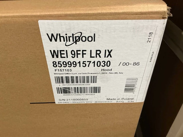 Whirlpool wei 9ff lr ix inbouw afzuigkap - afbeelding 2 van  3