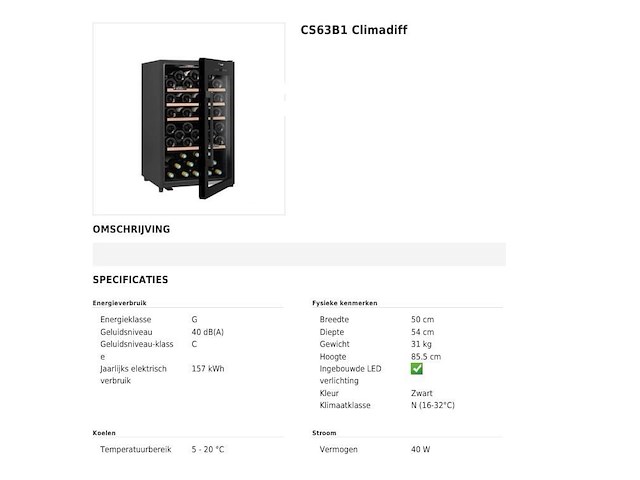 Wijnkoelkast climadiff cs63b1 - afbeelding 5 van  5