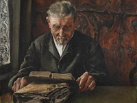 Willem geets (1838-1919), reading man near the window, oil on canvas 45 x 50 cm. (17.71 x 19.67 in.), frame: 60 x 66 cm. (23.62 x 25.98 in.)