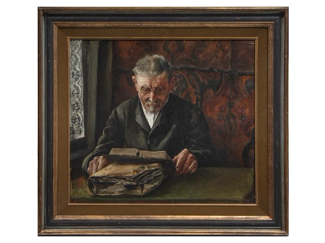 Willem geets (1838-1919), reading man near the window, oil on canvas 45 x 50 cm. (17.71 x 19.67 in.), frame: 60 x 66 cm. (23.62 x 25.98 in.) - afbeelding 2 van  4