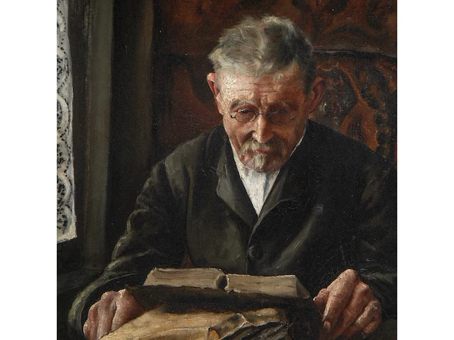 Willem geets (1838-1919), reading man near the window, oil on canvas 45 x 50 cm. (17.71 x 19.67 in.), frame: 60 x 66 cm. (23.62 x 25.98 in.) - afbeelding 4 van  4