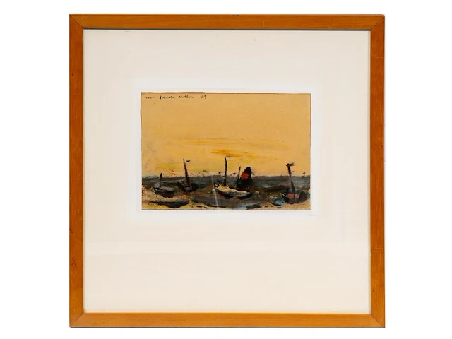 Willem van hecke (1893-1976), boats near the beach, 1949, mixed media 40 x 40 cm. (15 3/4 x 15 3/4 in.), frame: 43 x 43 cm. (16.92 x 16.92 in.) - afbeelding 2 van  5