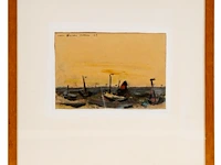 Willem van hecke (1893-1976), boats near the beach, 1949, mixed media 40 x 40 cm. (15 3/4 x 15 3/4 in.), frame: 43 x 43 cm. (16.92 x 16.92 in.) - afbeelding 2 van  5