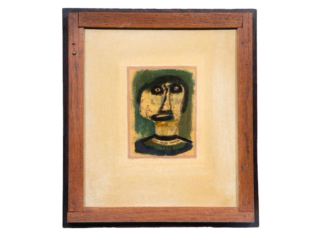 Willem van hecke (1893-1976), portrait, 1956, mixed media 29 x 25 cm. (11.41 x 9.83 in.), frame: 36 x 32 cm. (14.16 x 12.59 in.) - afbeelding 2 van  4