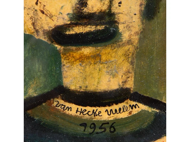 Willem van hecke (1893-1976), portrait, 1956, mixed media 29 x 25 cm. (11.41 x 9.83 in.), frame: 36 x 32 cm. (14.16 x 12.59 in.) - afbeelding 4 van  4